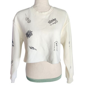 Forever 21 Hot Wheels Graphic Sweatshirt Cropped Top Women's M Ivory/Cream